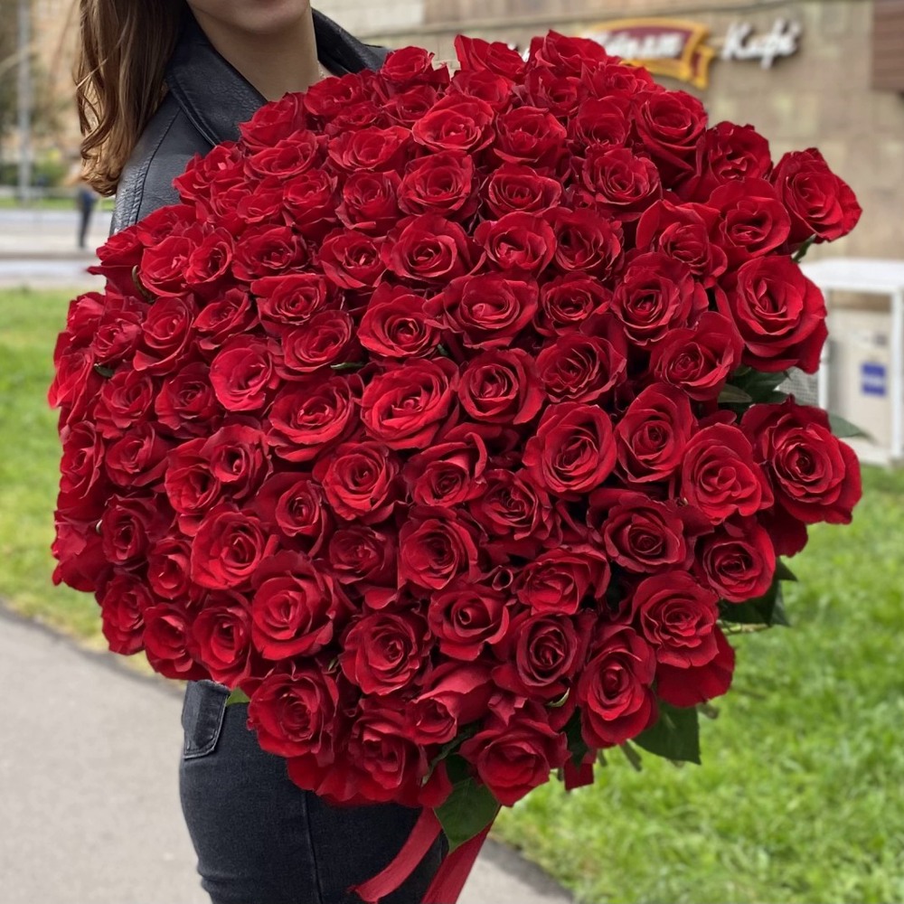 101 красная роза Эквадор 80 см.