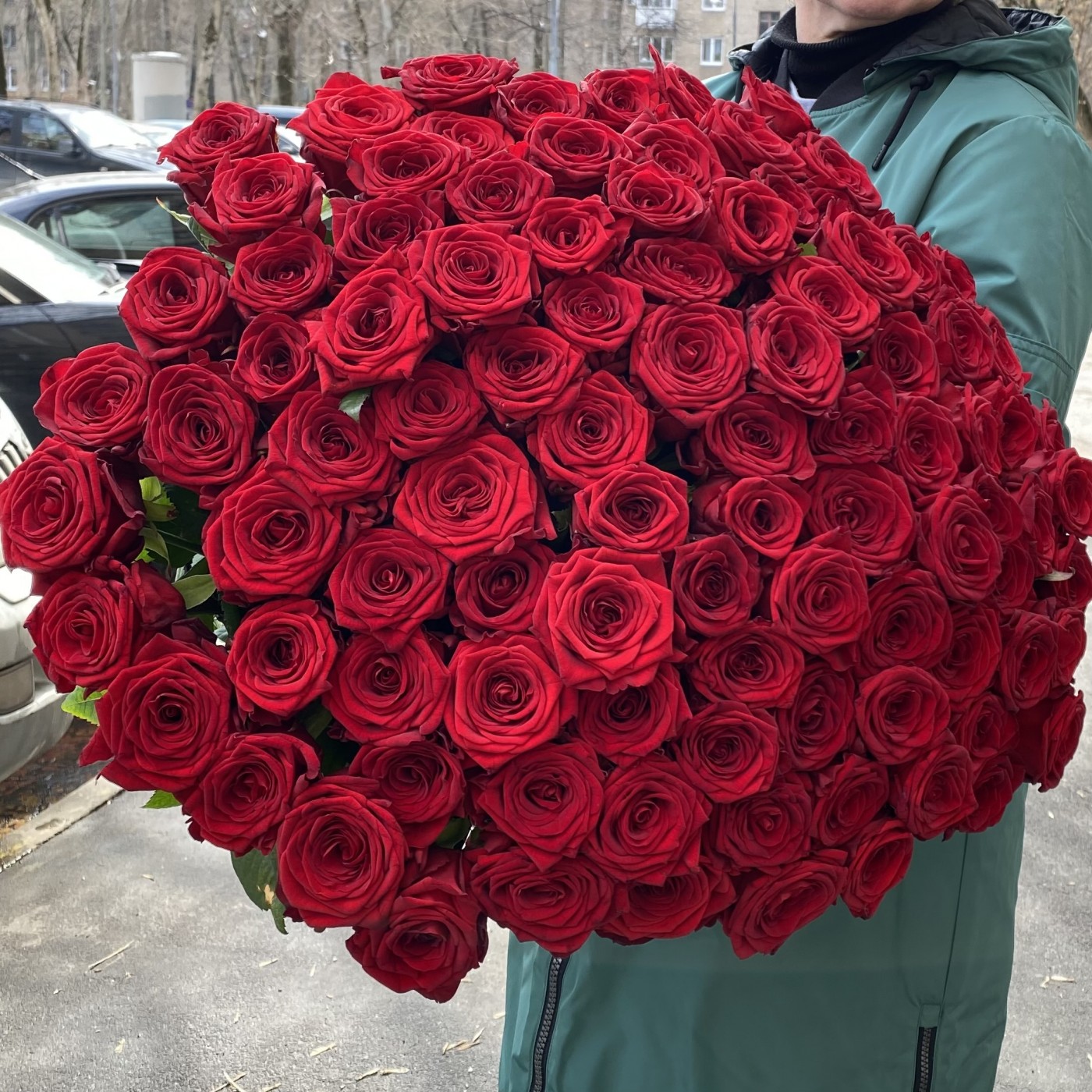 101 красная роза Эквадор 70 см.