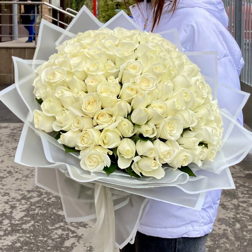 Букет из 101 белой розы Premium 50 см.