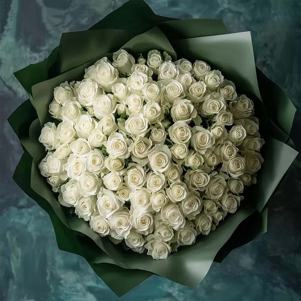 101 белая роза 40 см.