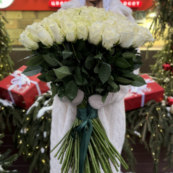 Букет из 101 белой розы Premium 70 см.